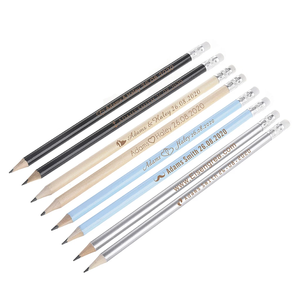 Writing Pencils 20Pcs Personalized Engraved Wooden Pencils With Eraser Wedding Party Favors Baby Shower Party School Business