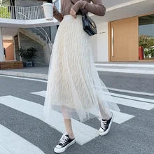 Черная юбка с грибком по бокам, Женская газовая юбка из новой коллекции осень-зима, ins fire fairy, плиссированная юбка, длинная юбка