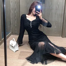 

Fashion Temperament Bottoming with French Long-sleeved Autumn 2021 New Sexy Slim Slimming Fishtail Dress Women's Clothing