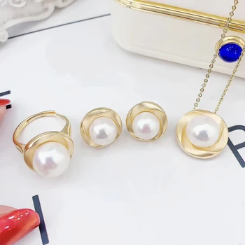 

MeiBaPJ Real 925 Sterling Silver Freshwater Pearl Jewelry Set Simple Necklace Earrings Ring 3 Pieces Suit Fine Party Jewelry