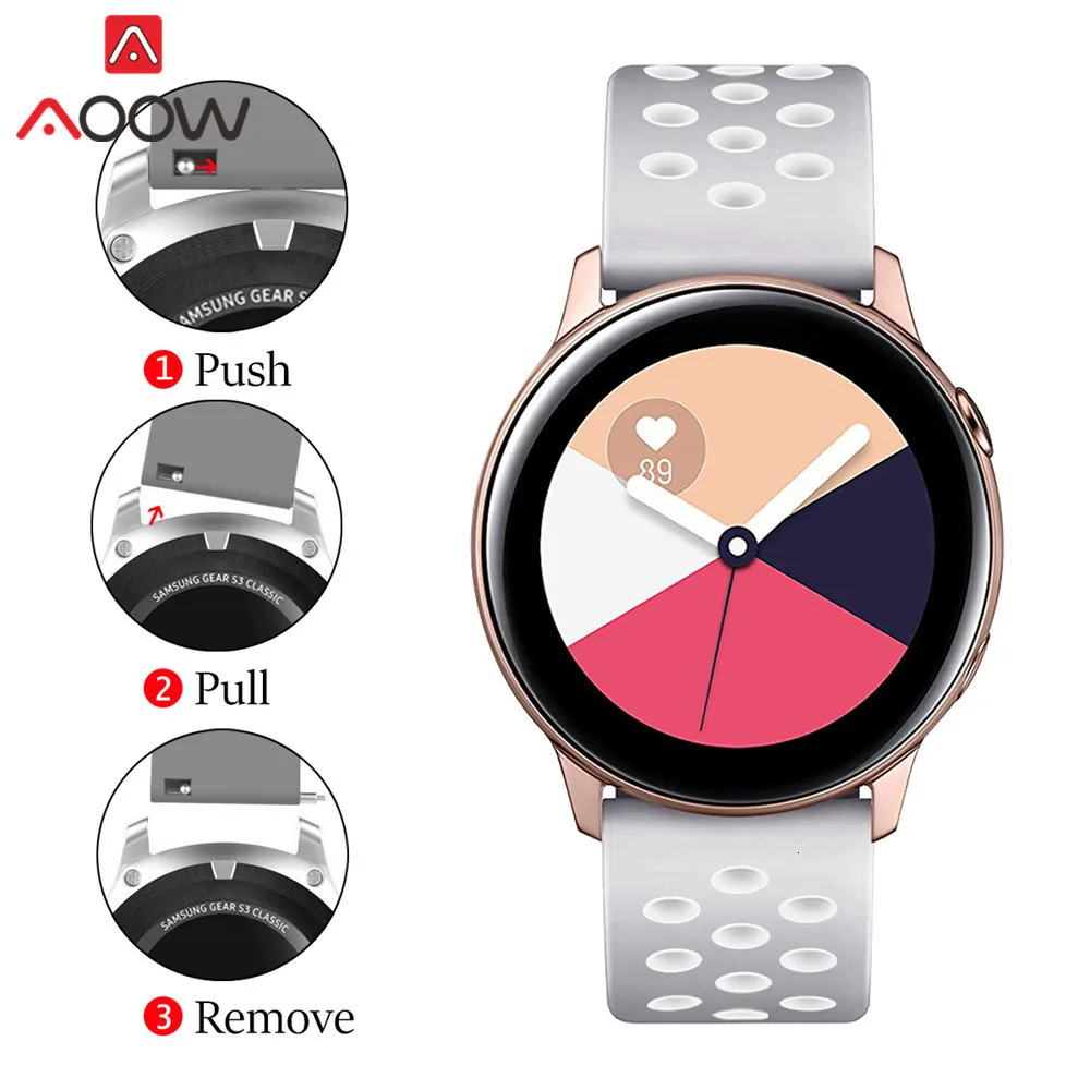 20 мм силиконовый ремешок для часов samsung Galaxy Watch Active 42 мм gear S2 Amazfit bip дышащие отверстия резиновый браслет ремешок