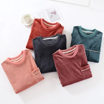 

2020 Women Flannel Pajamas Shirt Thick Pyjama Men Winter Warm Solid Sleepwear 2020 New Fashion Plush Homewear Clothes