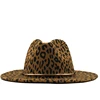 Simple Unisex Flat Brim Wool Felt Jazz Fedora Hats Men Women Leopard Grain Leather Band Decor Trilby Panama Formal Hats ► Photo 1/6