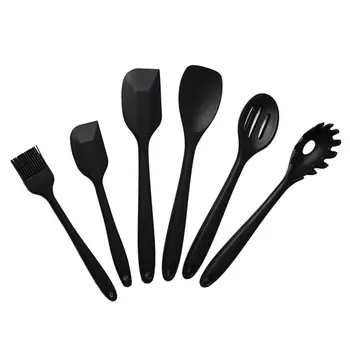 

10pcs Black Fashion Non-stick Silicone Kitchen Portable Mini Kitchen Set Shovel Scraper Colander Food Clip Egg Beater