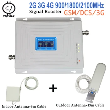 

ZQTMAX Tri Band GSM 900 UMTS 3g 2100 4G 1800 Mobile Signal Booster Indoor Antennas Repeater Amplifier with outdoor antenna