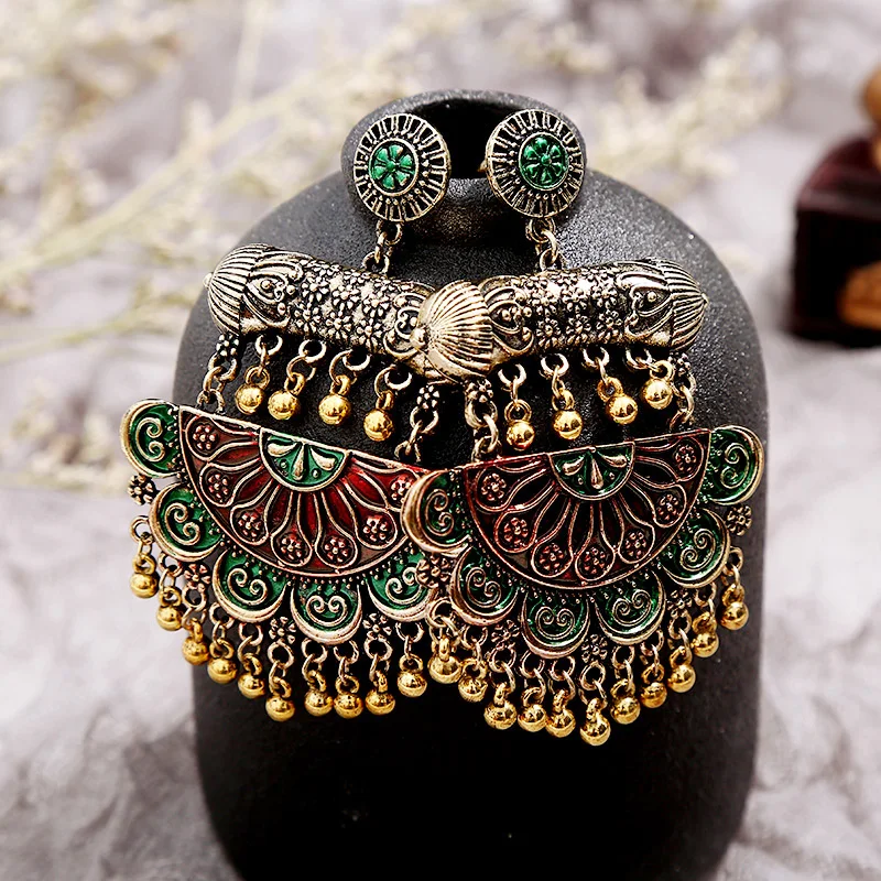 Crazy Feng индийские ювелирные изделия бохо винтажные золотые колокольчики массивные серьги для женщин ручной работы Jhumka Oorbellen Цыганский родовой Bijoux - Окраска металла: 844