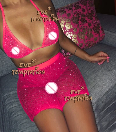 HOT glisten plus size Sexy Lingerie Underwear Stripper seksi Unique panty-hose twinkle Crystal intimates Costumes bra+hot pants