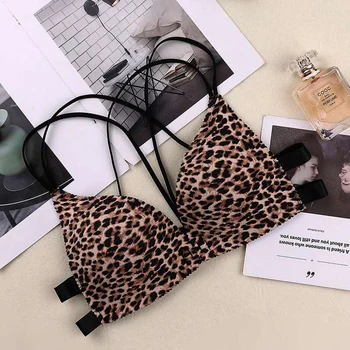 

Leopard Print Fashion Bra Seamless Sexy Front Lock Lingerie Push Up Underwear Buckle Female Wire Free Small Chest Bralette