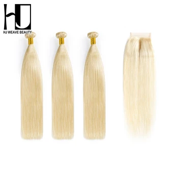

HJ Weave Beauty 613 Blonde Bundles With Closure 7A Remy Hair Straight Human Hair Brazilian Hair Weave Bundles Free Shipping