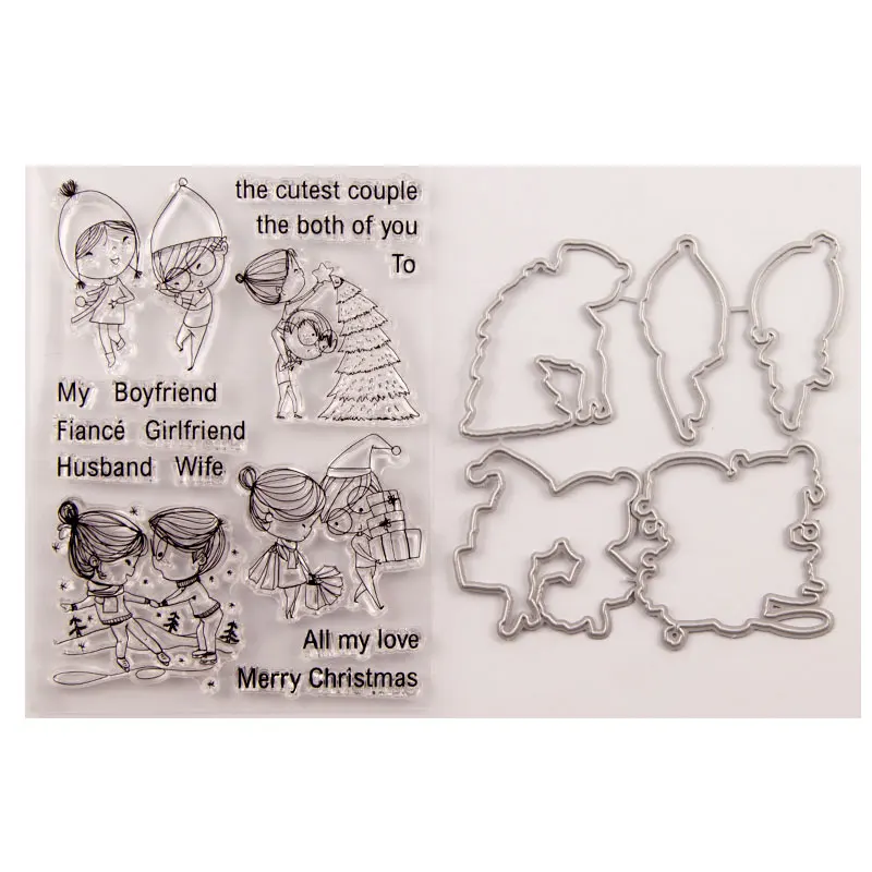 

Christmas Metal Cutting Dies and Clear Stamp Seal Friend for DIY Scrapbooking Making photo album Card Decoration Supplies Die
