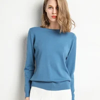 New Women  Autumn Winter Clothes Solid Round Collar Sweater Long-sleeved Knitted Pullovers Shirt Female Tops
