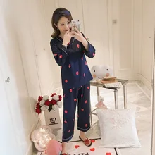 Best Offers Spring and Autumn New Style Imitated Silk Pajamas Women's Casual V-neck Long Sleeve Tracksuit Home Clothes Printing Pajamas Best Offers Spring and Autumn New Style Imitated Silk Pajamas Women's Casual V-neck Long Sleeve Tracksuit Home Clothes Printing Pajamas