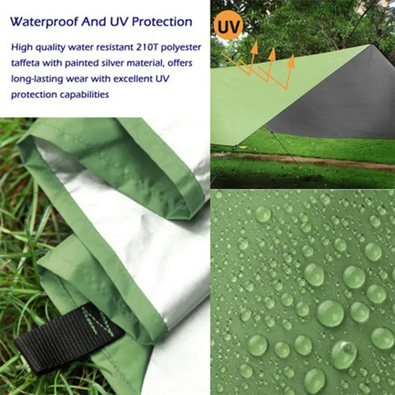 UV Protection and PU 3000mm Waterproof Rain Fly for Tent Backpack 5 in 1 Multifunctional Hammock Tarp Lightweight Ripstop Compact ETROL Waterproof Camping Tarp Footprints Beach Survival 