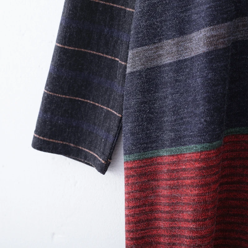 New Autumn Maxi Dresses for Women Casual Loose Long Sleeve Dress Women Knitting Striped Rabbit Hair Printed Robe Winter Vestidos