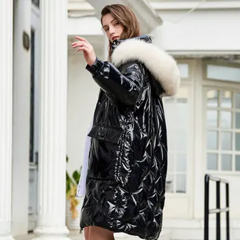 

90% White Duck Down Coat Women Parka Warm Real Fur collar Hooded Down Jacket Female Mid-length Fashion Large size Outerwear DH73