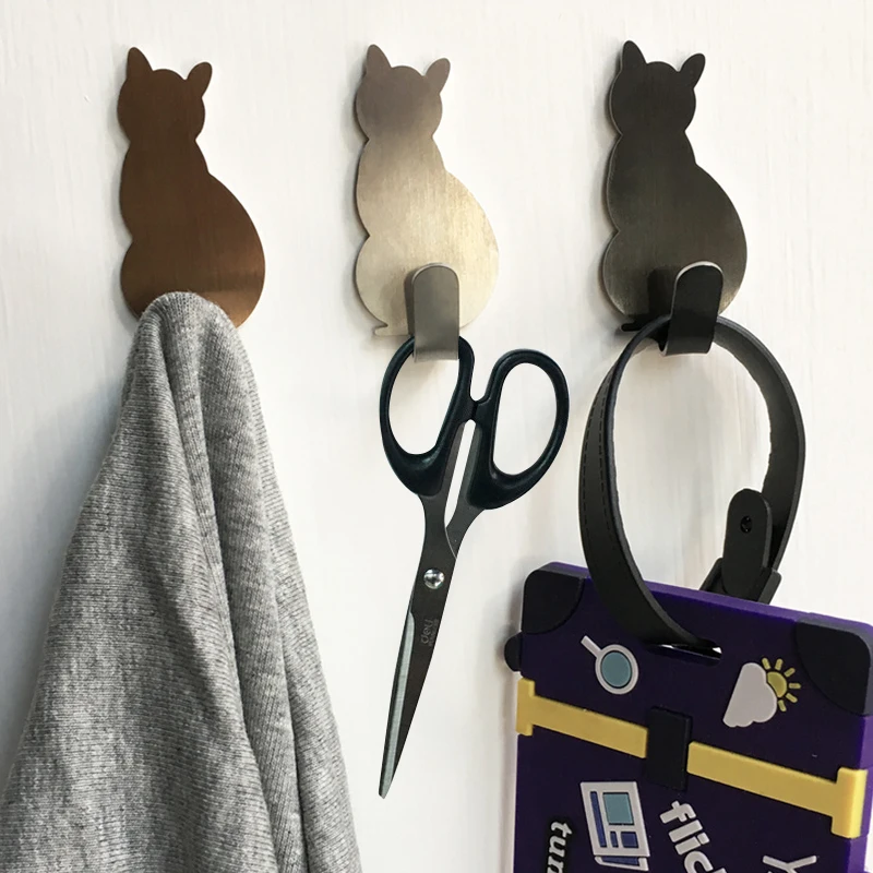 

2pcs Self Adhesive Hooks Cat Pattern Storage Holders for Bathroom Kitchen Hanger Stick on Wall Hanging Door Clothes Towel Racks