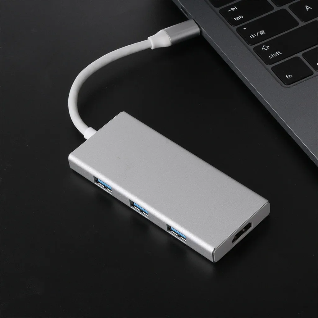 7-в-1 Тип-C USB Hub адаптер с 3 портами(стандарт 3,0 Порты HDMI Выход Тип док-станция с USB Порты и разъёмы SD/D кард-ридер для ChromeBook USB одновременно передавать данные и зарядные устройства