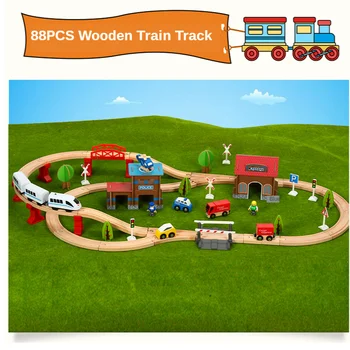 

88 Pcs Wooden Train Track Toy Children's Educational Track Toy Track Set Compatible with Wooden Train Tracks and Electric Cars