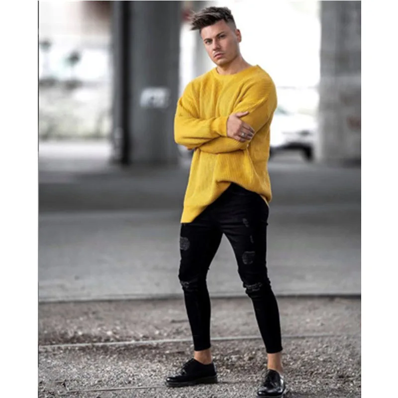 

New Cotton Men's Black Hole Jeans Men's High Quality Scratch Jeans Brand Men's Slim Street Trousers Fashion Jeans