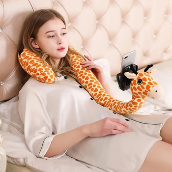 

Creative Giraffe Neck Pillow MultiFunction Travel Car Sofa Bed U Shape Cartoon Neck Support Pillow Phone Holder Supplies