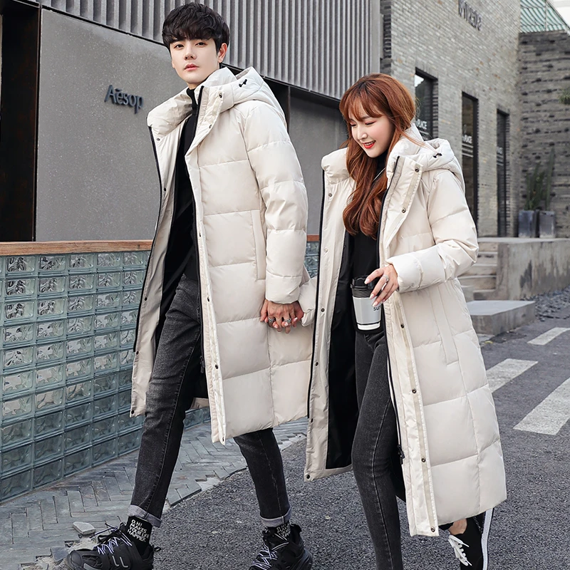Men's Women Winter Long Down Coat 2021 New Coed White Thick（Winter) Keep Warm Fasshion Hooded Korean Casual Lovers Coat rab coat