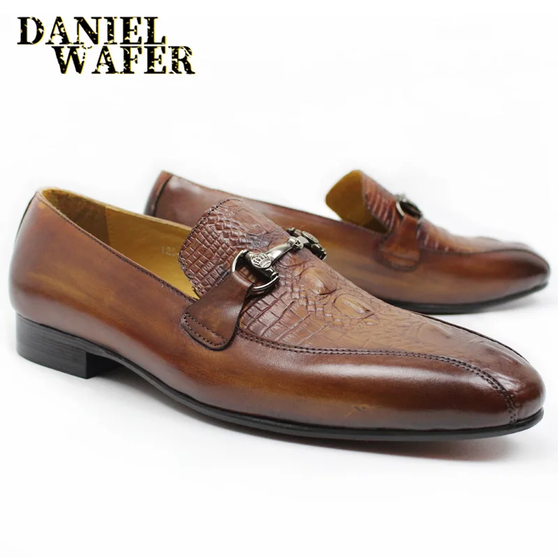 ITALIAN MEN CASUAL SHOES LEATHER LUXURY HANDMADE SLIP ON BROWN BLACK FORMAL WEDDING SHOES MEN LOAFERS SHOES GENUINE LEATHER