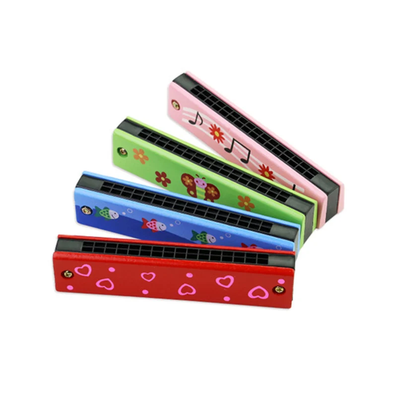 

Wooden Harmonica for Children Toys Musical Instruments 16 Holes Double-Row Blow Cartoon Color Woodwind Mouth Educational Toy