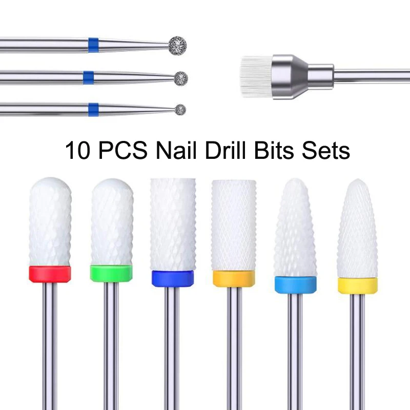 

10PCS Ceramic Diamond Carbide Drill Bits Nail Milling Cutter Sets Pedicure Ceramic Cutter For Nail Files Manicure Drill Bits Set