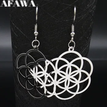 

2020 Fashion Stainless Steel Flower Earrings for Women Hollow Silver Color Drop Earring Jewelry pendientes acero E1529S02