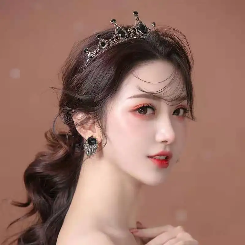 Baroque Retro Black Luxury Bridal Crystal Tiaras Crowns Princess Queen Pageant Prom Rhinestone Veil Tiara Wedding Hair Accessory hair accessory hair headdress bridal headwear hair band crown jewelry accessories