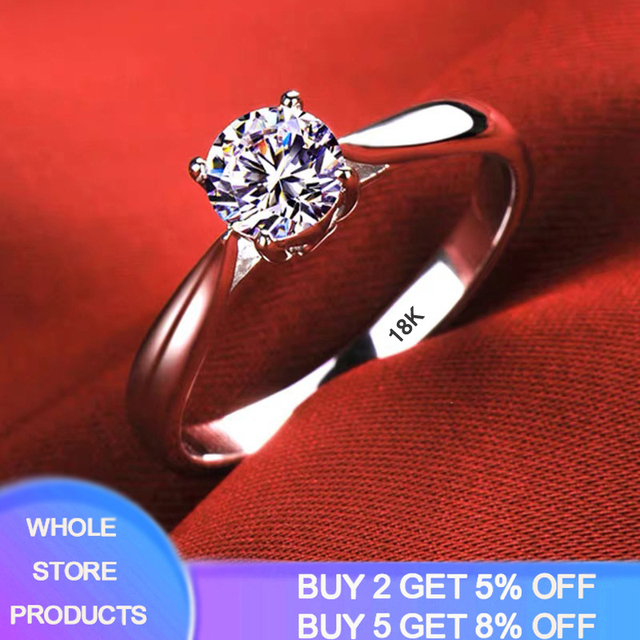 Luxury 18K White Gold Color Rings For Women Round Cut Zirconia Diamond Tibetan Silver 925 Ring Engagement Wedding Bands