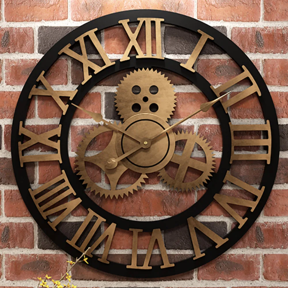 Gear Large Wall Clock Modern Design Clocks Quartz Time Mute Watch Wooden  Decor 3D Vintage Horloge Saat - 2