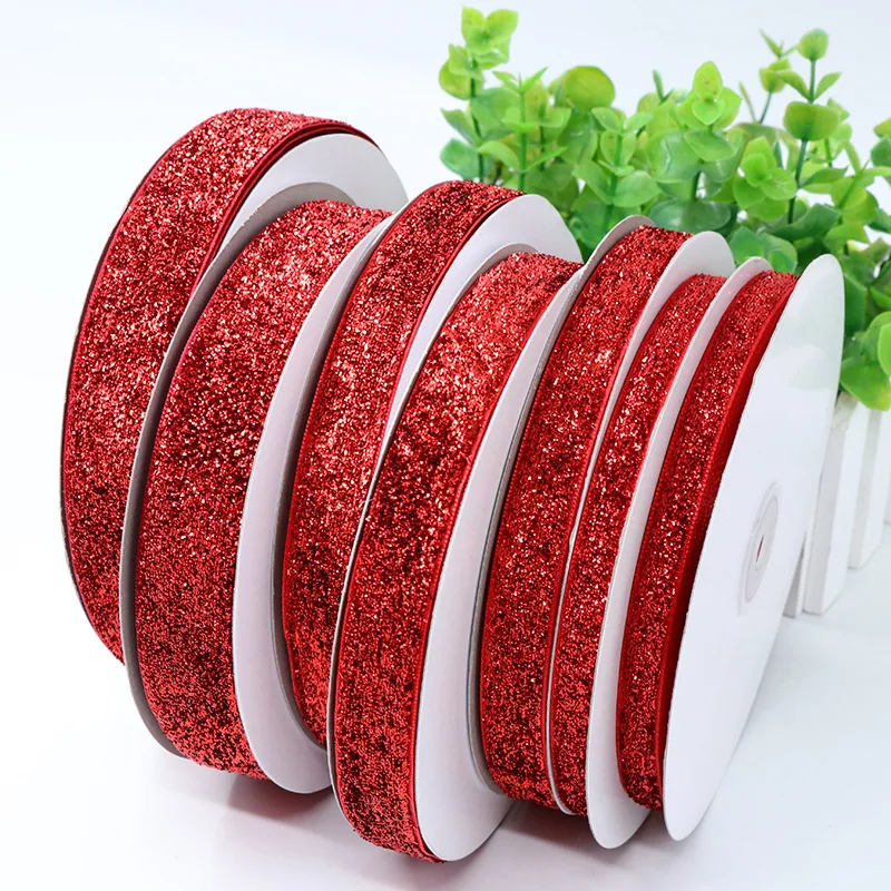 

10Yard/Roll Red Glitter Velvet Ribbon for crafts handmade wedding Decorative DIY silk satin ribbon home Christmas Gifts Wrapping