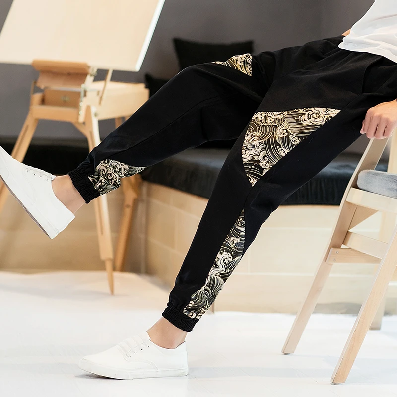 Men Sweatpants Hip Hop Trousers Men Pants Chinese Style Printed Pants Men Japanese Streetwear Harem Pants Men Pants Hip Hop Tro