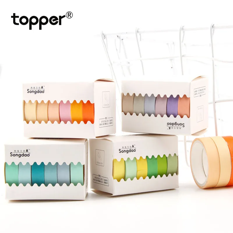 

6pcs/box 3M Tape Solid Color Set Macaron Candy Color Child DIY Scrapbook Sticker Student Stationery Tape Transparent Decoration