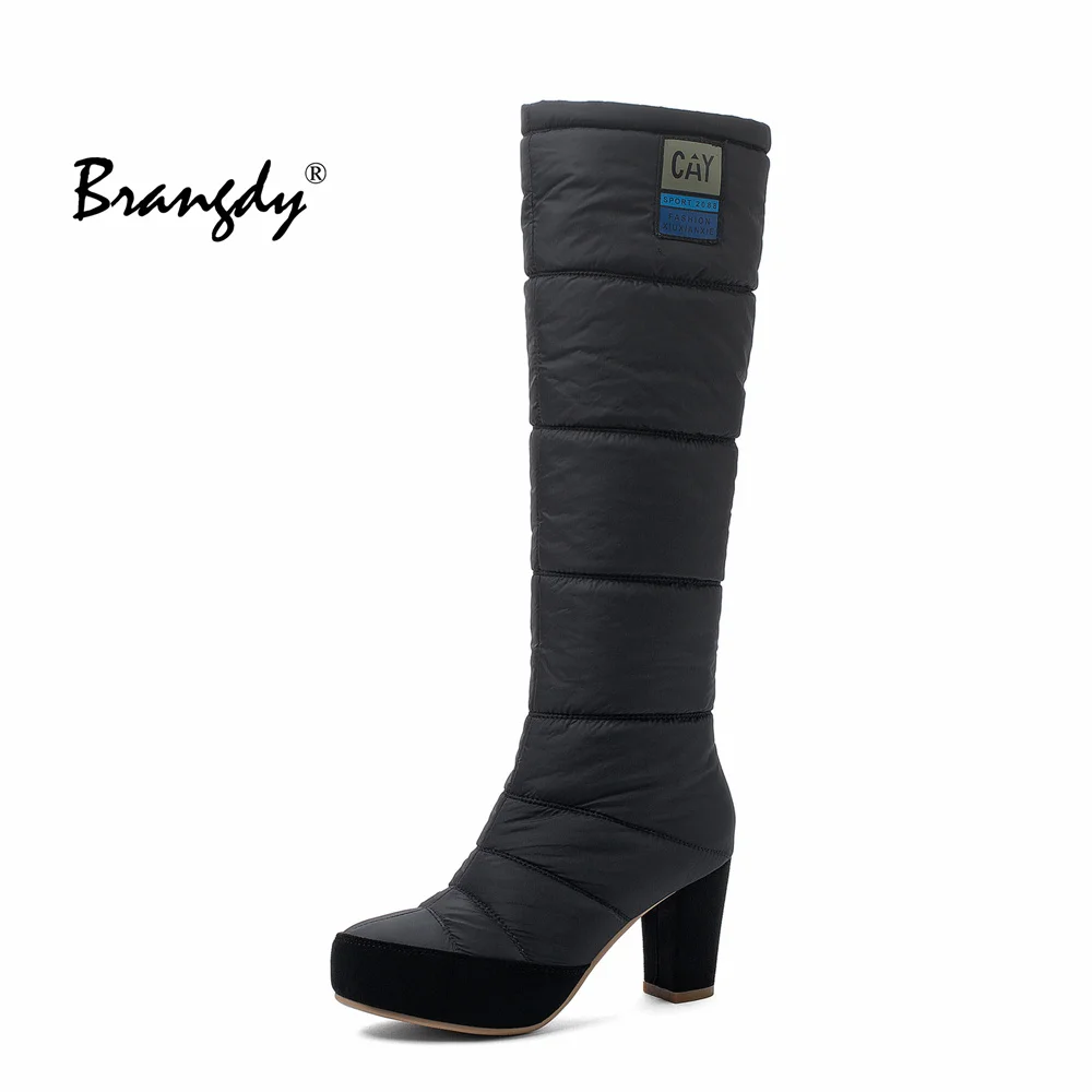 

Brangdy Women Thigh High Boots Solid Color Zipper Thick Heels Knee High Boots Daily Women Snow Boots Black Shoes Size 33-43