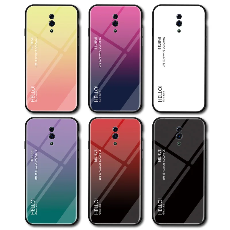 Colorful Gradient Tempered Glass phone Case For OPPO R17 R11 R11S R9 R9S Plus Pro Soft TPU Silicon Protective Cover Coque | Мобильные
