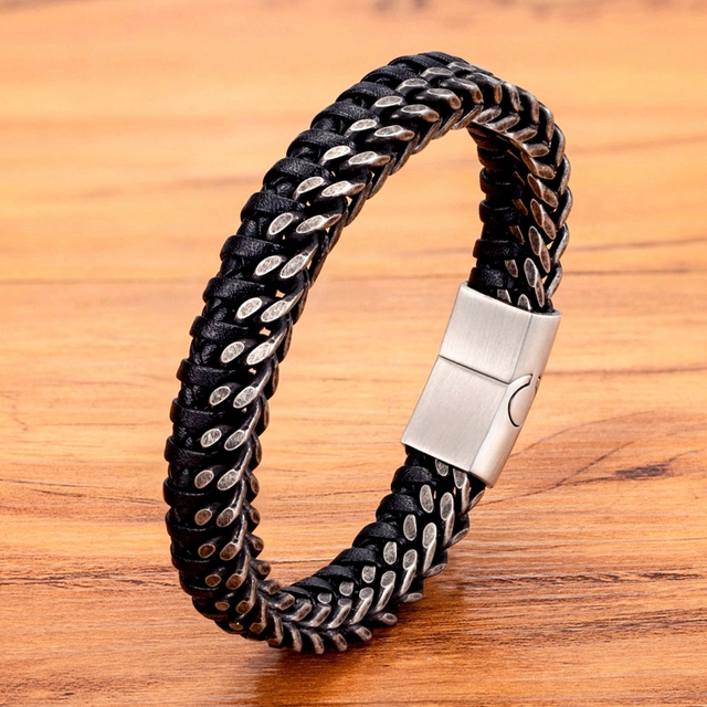Vintage Handmade Leather Braid Men Bracelet Stainless Steel Buckle Business Men's Bangles For Friend Partner Lovers Gift