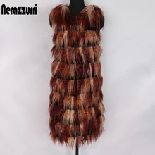 Nerazzurri осень зима многоцветный жилет из искусственного меха для женщин с круглым вырезом пушистое меховое поддельные монгольские Овцы меховой жилет полосатый Красочный жакет без рукавов для женщин плюс размер женск
