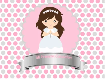 

7x5ft Personalized Silver Pink Girl My First Communion Baptism Mi Bautizo Custom Photo Background Backdrop Vinyl 220cm x 150cm