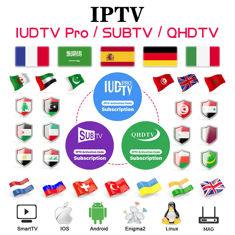 France IP TV 1 Year IPTV Android/M3U/SmartTV/Mag QHDTV IUDTVPro SUBTV Germany/Turkey/Italy/Spain/Sweden/France IPTV Arabic Code