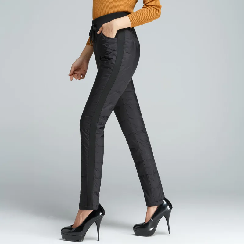 YNZZU новые зимние брюки на утином пуху для женщин, большие размеры, высокая талия, обтягивающие теплые штаны, женские повседневные непромокаемые брюки для мам, AB242