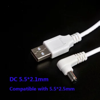 

DC Power Plug USB Convert To 5.5*2.1mm/Compatible with DC5.5*2.5mm L Shape White Right Angle Jack With Cord Connector Cable