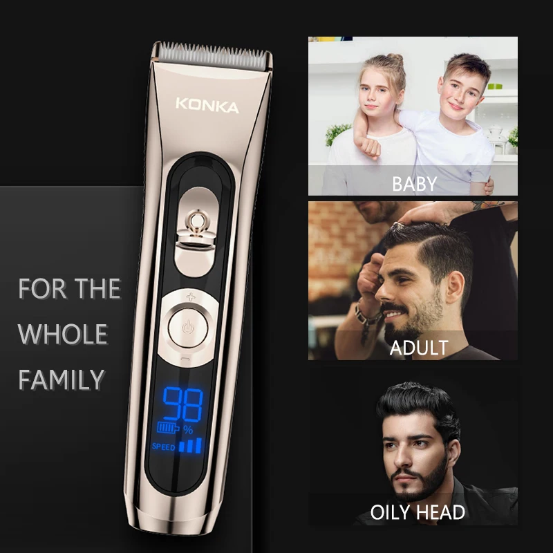 KONKA Electric Washable Rechargeable Metal USB 2000mAh Hair Clipper Professional Barber Trimmer With Carbon Steel Cutter Head