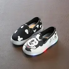 JawayKids/обувь с подсветкой для маленьких детей; Детские парусиновые кроссовки; детская обувь с Микки Маусом; светильник для малышей; мягкая обувь без шнуровки для мальчиков и девочек