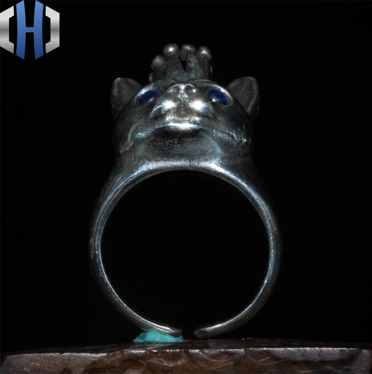 Оригинальное дизайнерское кольцо Genie, 925 серебро, индивидуальное кольцо с открытым котенком, Женское кольцо на указательный палец