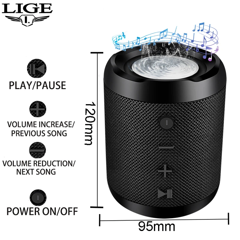 

LIGE 2019 New Portable Bluetooth speaker Portable Sound System 10W stereo music surround Waterproof Outdoor Speaker TF USB AUX