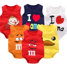 Combinaison pyjama en coton pour nouveau né, tenue d'été pour bébés garçons ou filles, body, gilet sans manches imprimé dessins animés