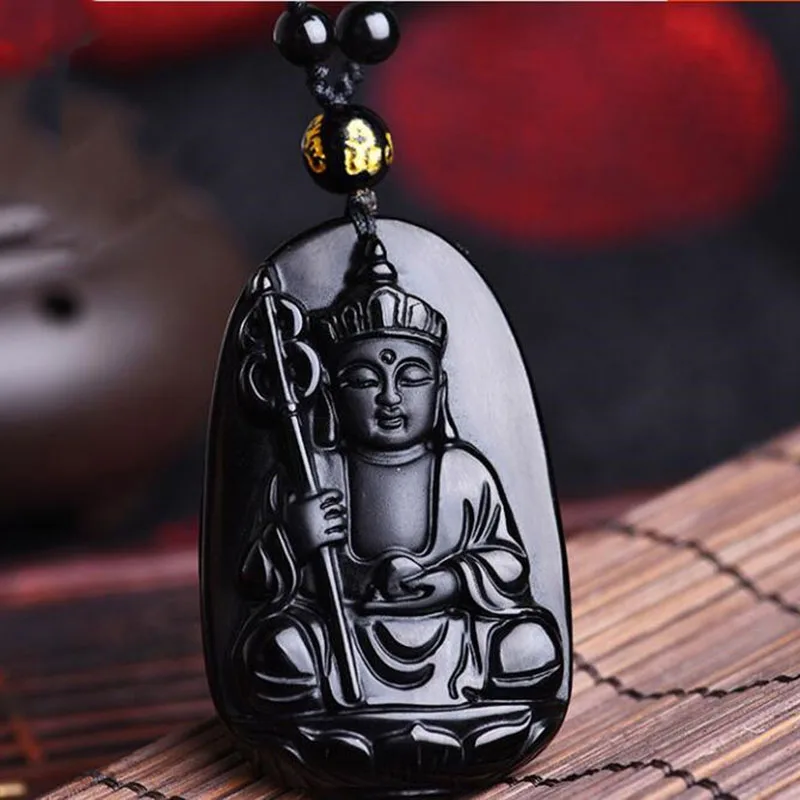 

Jadery 100% Pure Natural Obsidian Pendant Necklace Obsidian Crystal Pendant Necklace Pattern with Bead Chain for Men Women Gifts