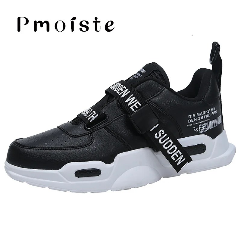 Black Мужские кроссовки на платформе; модные кроссовки с пряжкой; мужские резиновые теннисные кроссовки; мужские повседневные кроссовки на массивном каблуке; Вулканизированная обувь для мальчиков; нескользящая обувь - Цвет: Black